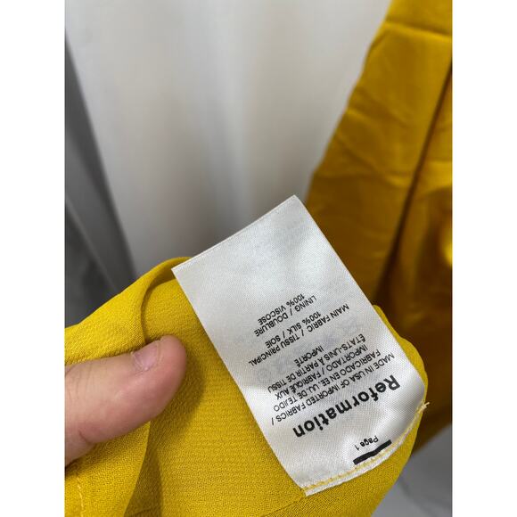 Reformation 100% Silk Mustard Yellow Halter Neck Cut Out Nerida Maxi Dress Gown - Picture 9 of 11